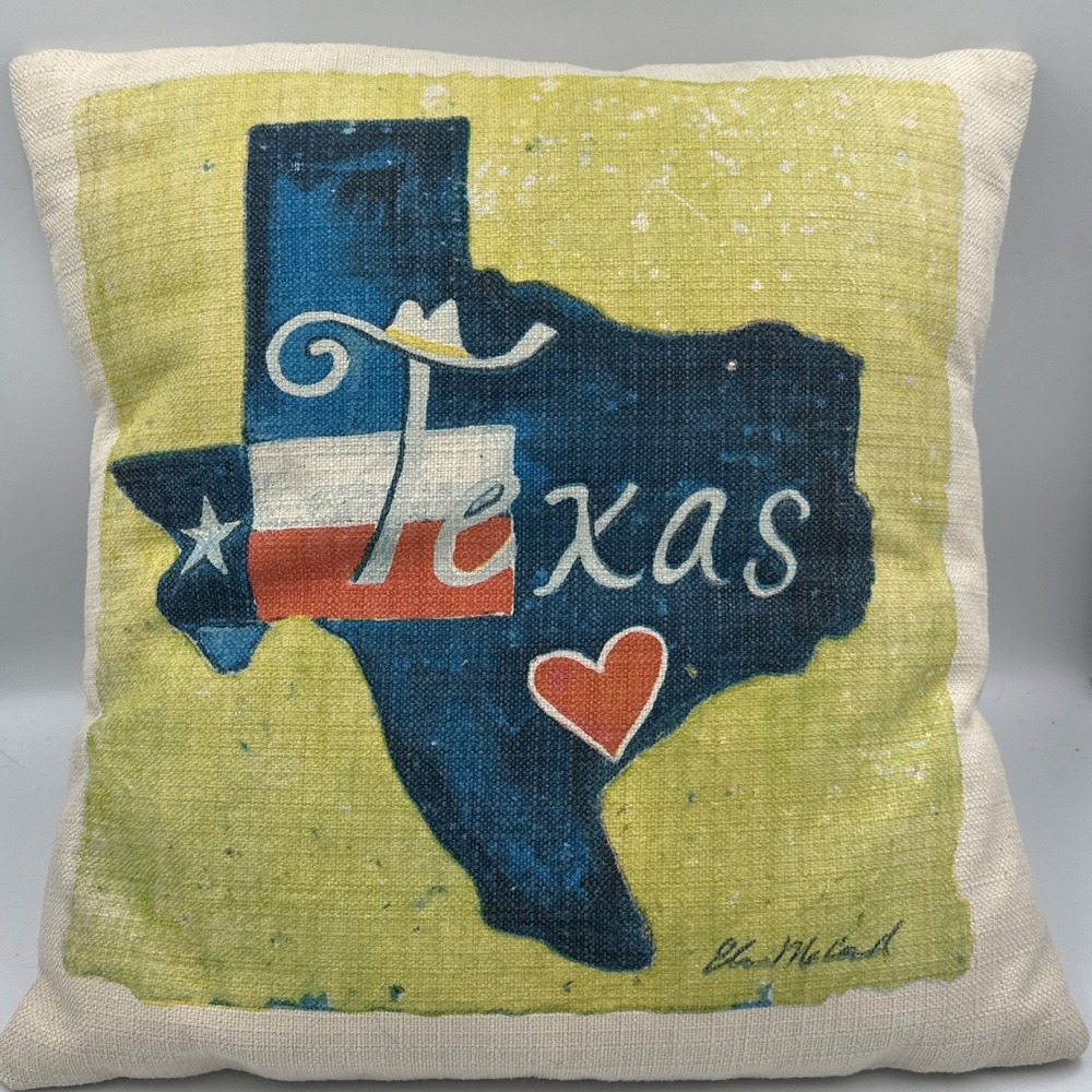 Sass State of Texas Throw Pillow Decor‎ Lone Star Flag Heart Cowboy Hat 16X16